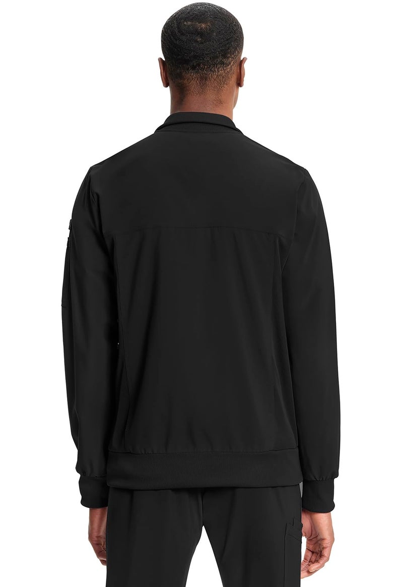 Cherokee Infinity Mens Zip Front Warm-Up Scrub Jacket, Modern Fit, 5 Pockets, Rib-Knit Panels Moisture Wicking - CK305A, L, Black - Image 2